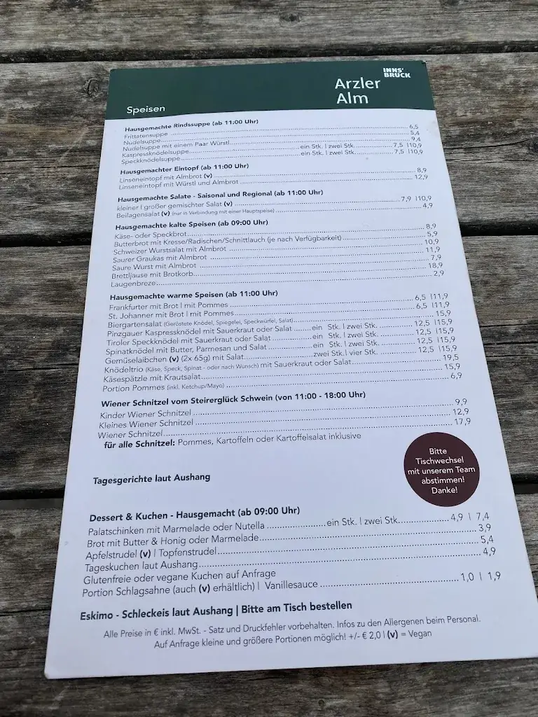 Menu_Arzler Alm Innsbruck 1067m_Amras_immagine_3