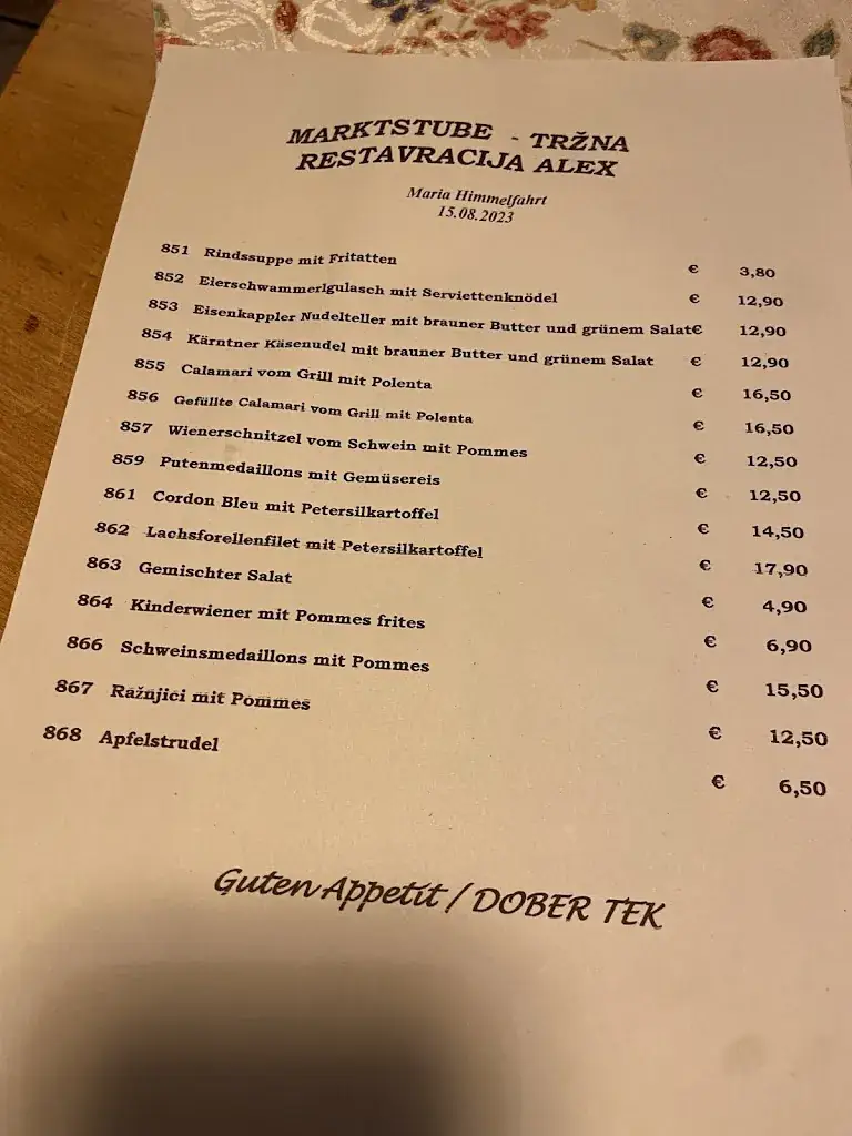 Menu_Restaurant-Cafe- Marktstube Bei Alex_Bad Eisenkappel_immagine_1