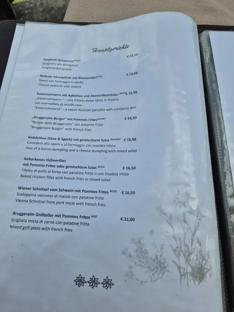 Menu_Bergrestaurant Bruggeralm_Fulpmes_immagine_2