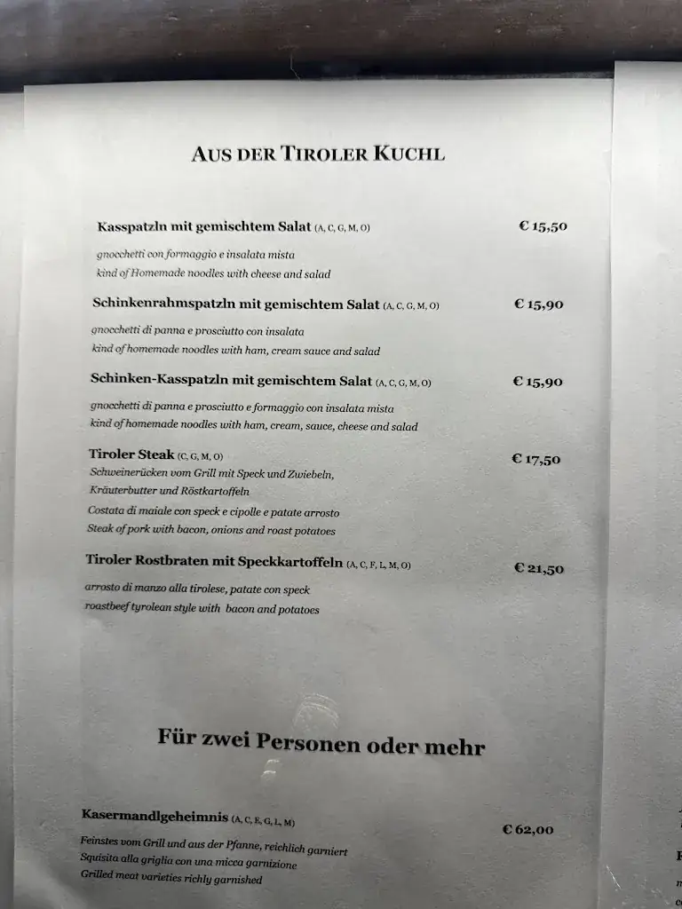 Menu_Restaurant - Kegelbahn s´Kasermandl_Fulpmes_image_4