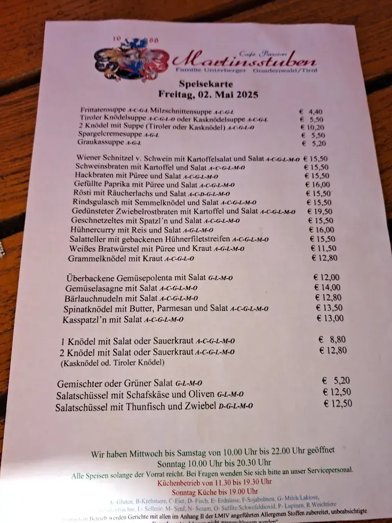 Menu_Cafe Pension Martinsstuben_Gnadenwald_image_1