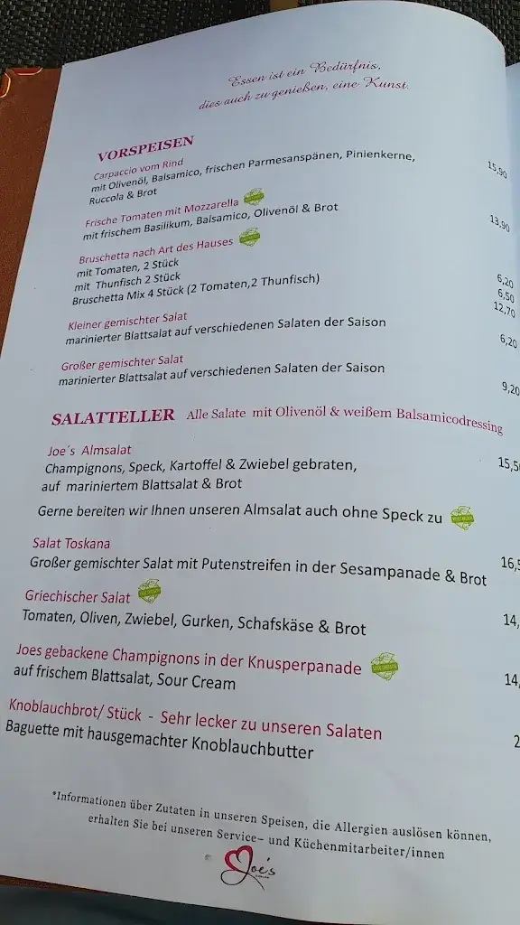 Menu_Joes Restaurant_Gerlos_image_1