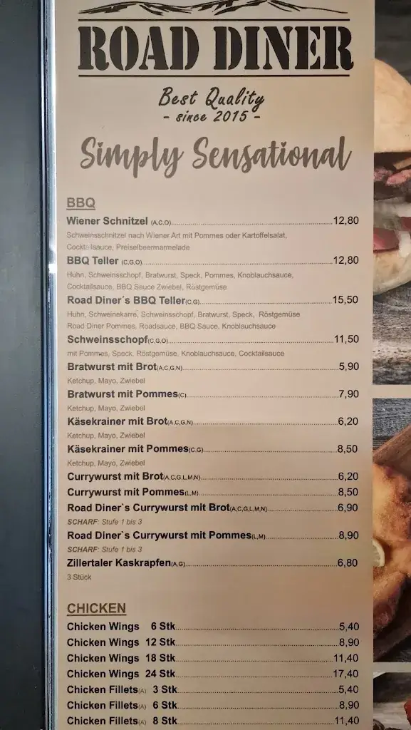 Menu_Road Diner Hall – Burger | Grill | Sandwich -- Region Absam | Mils | Thauer | Rum_Hall in Tirol_immagine_2