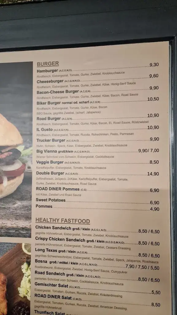 Menu_Road Diner Hall – Burger | Grill | Sandwich -- Region Absam | Mils | Thauer | Rum_Hall in Tirol_immagine_3