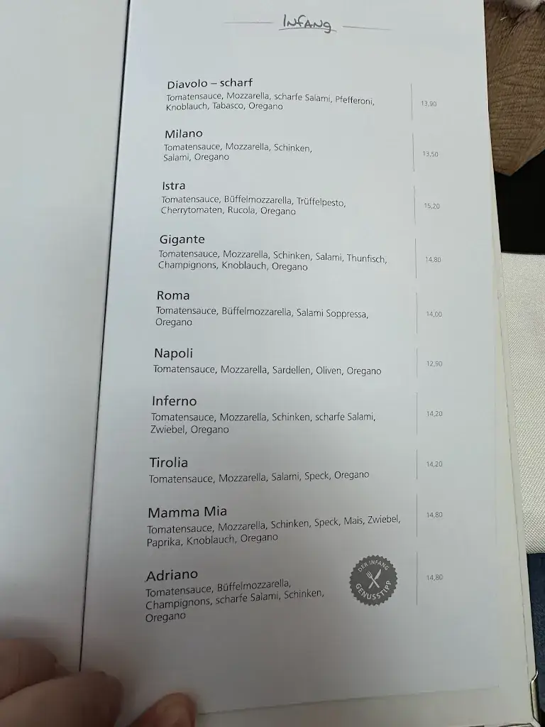 Menu_Restaurant Pizzeria Infang_Längenfeld_immagine_1