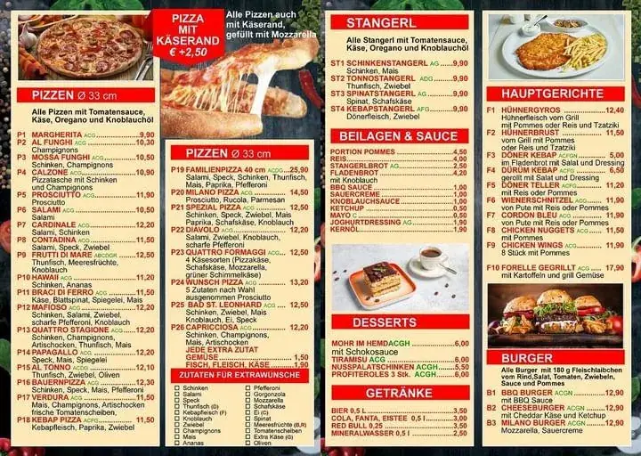 Menu_Pizzeria Restaurant Milano_Bad Sankt Leonhard im Lavanttal_image_1