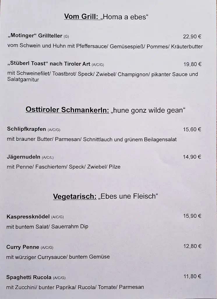 Menu_Tauerncenter Stüberl_Matrei in Osttirol_immagine_1