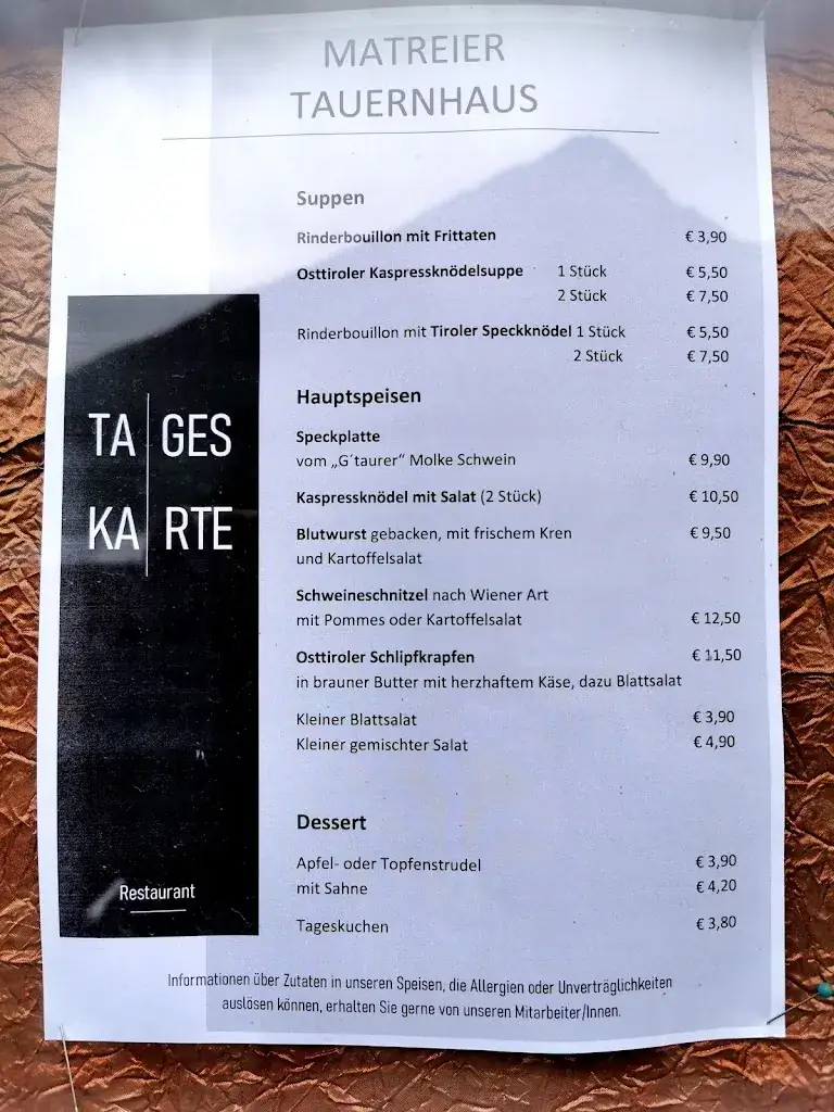 Menu_Matreier Tauernhaus_Matrei in Osttirol_image_1