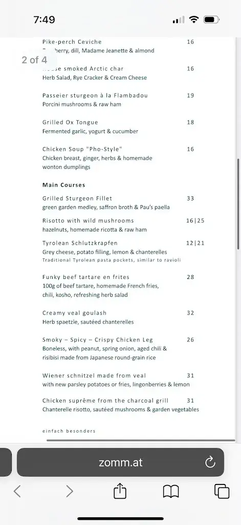Menu_Restaurant - ZOMM in Seefeld_Reith bei Seefeld_immagine_4
