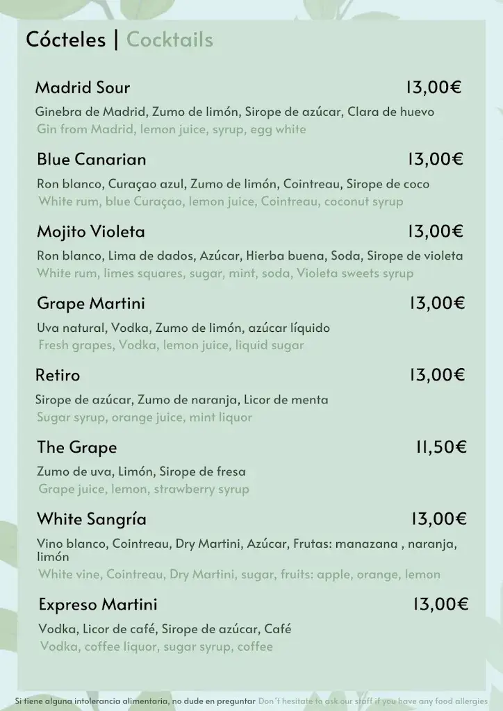 Menu_Terraza Central Garden | Hotel Colón Madrid_Rum_image_1