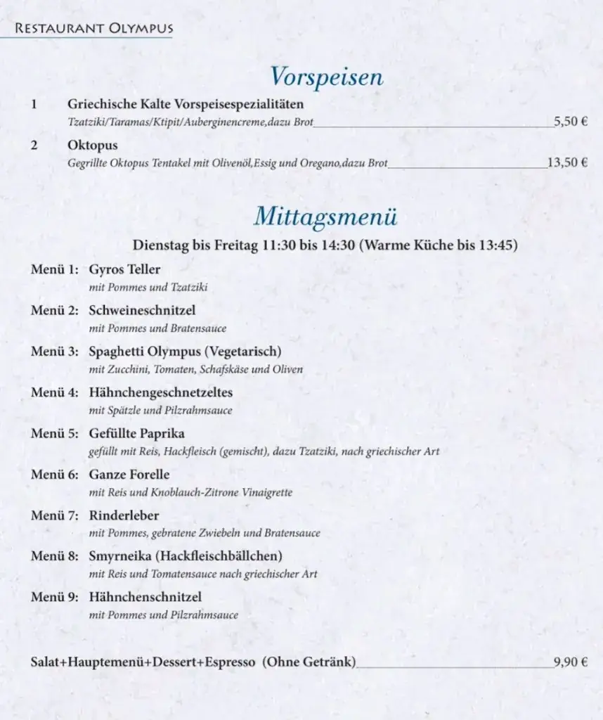 Menu_Restaurant OLYMPUS im Strudelbachhof - Weissach_Weissach_image_1