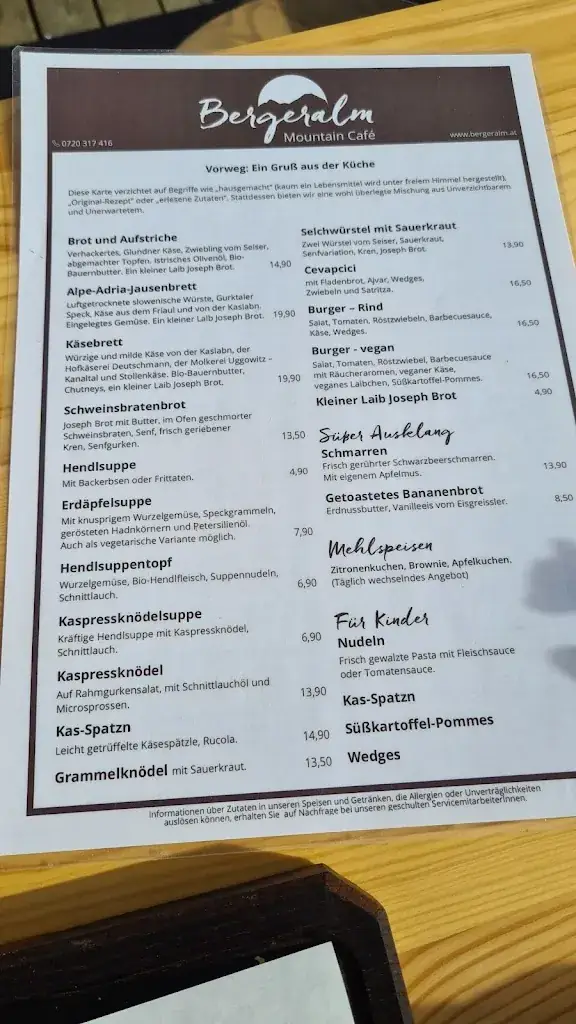 Menu_Bergeralm Mountain Café_Bodensdorf_image_1