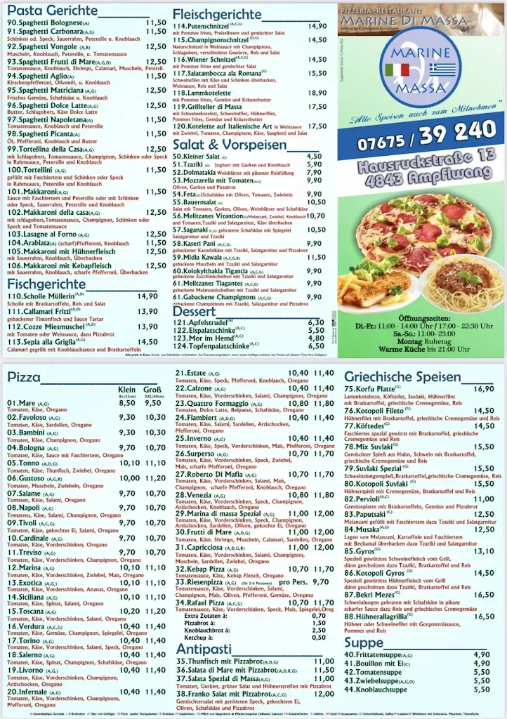 Menu_Pizzaria Marine di Massa Restaurant_Ampflwang_immagine_1