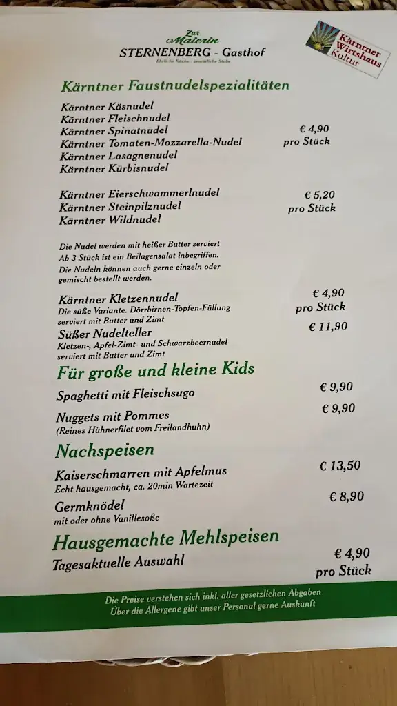 Menu_Sternenberg Gasthof – CHALET IL GUSTO_Deutsch-Griffen_image_1
