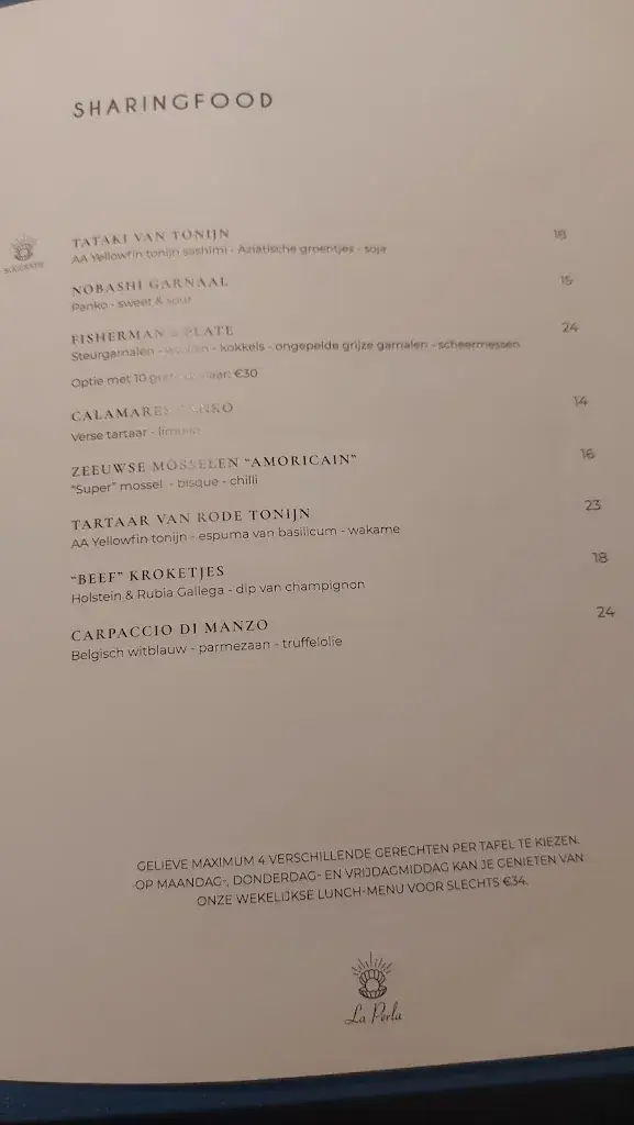 Menu_La Perla - Seafood_Aalst_image_2