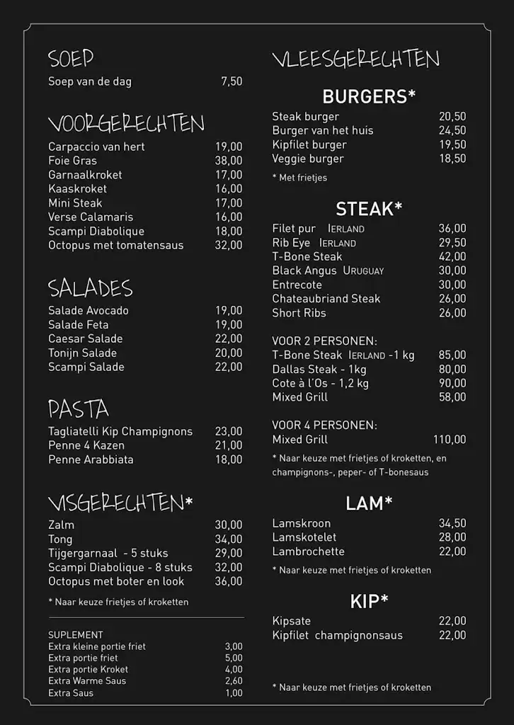 Menu_T-bone Steakhouse Laarne_Laarne_imagen_1