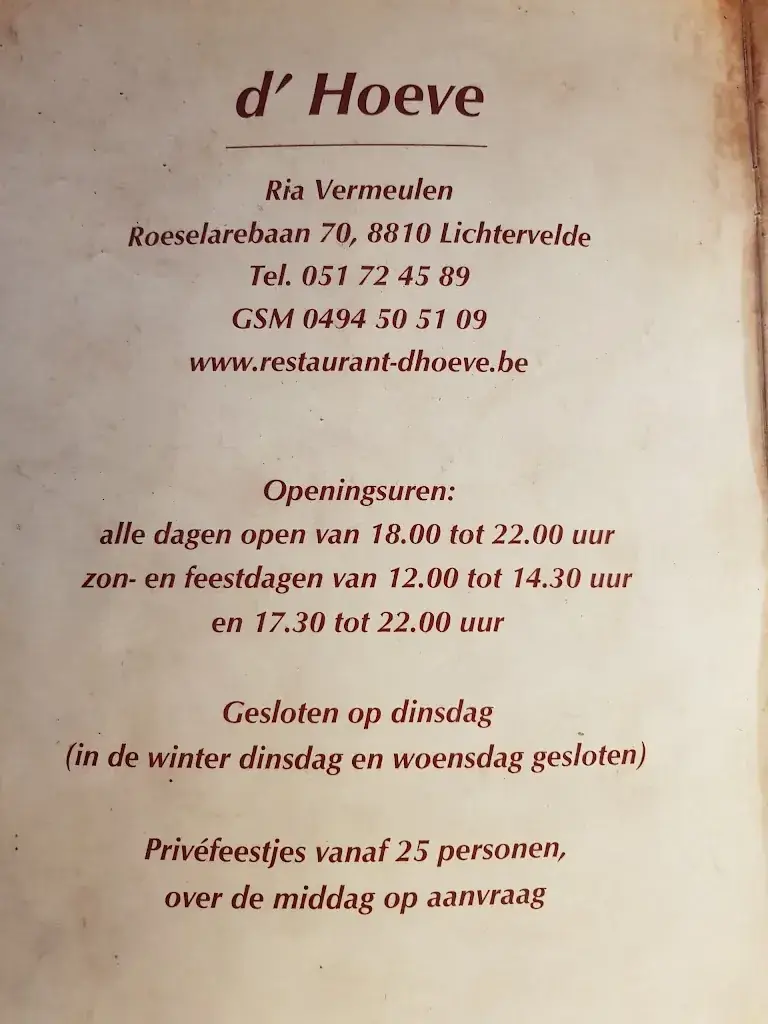 Menu_Restaurant d'Hoeve._Lichtervelde_image_1