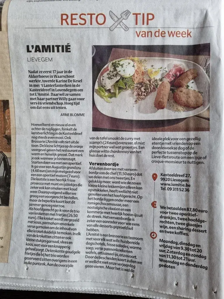 Menu_Brasserie l’amitié_Lievegem_imagen_1