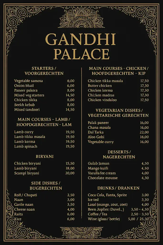 Menu_Gandhi Palace_Mortsel_imagen_1