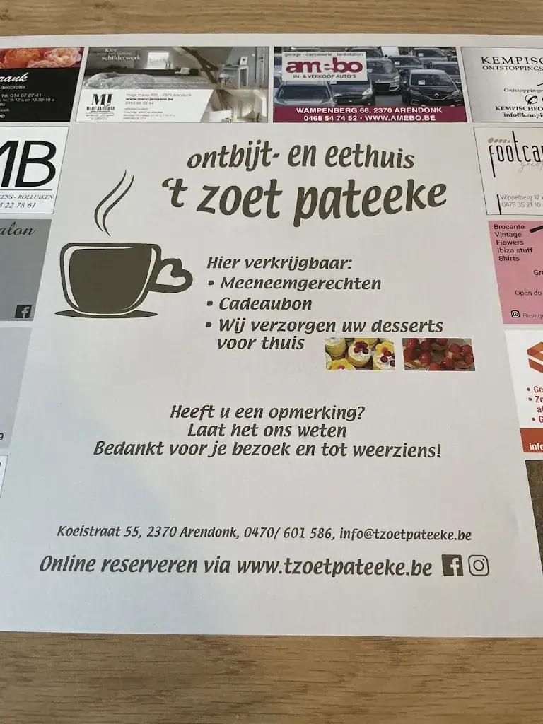 Menu_Ontbijt & Eethuis 't Zoet Pateeke_Arendonk_image_1
