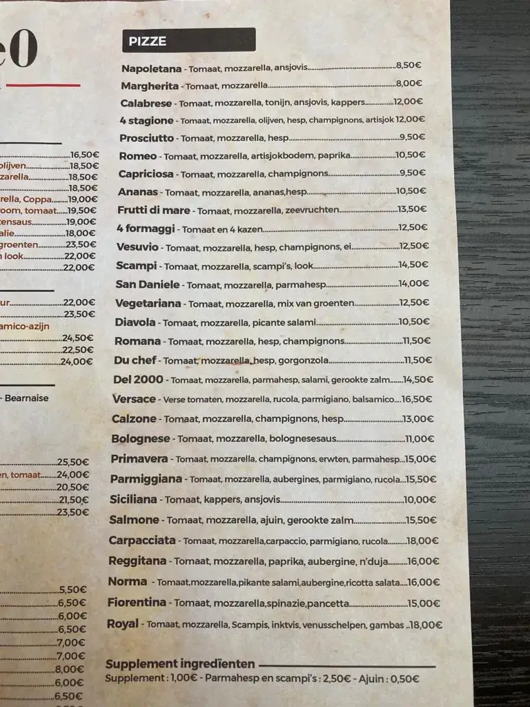 Menü_Da Romeo_Oudenaarde_Bild_1