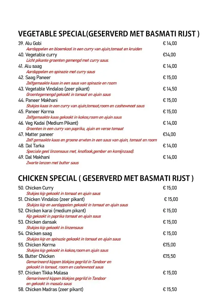 Menü_Taste of Bombay Stabroek Belgium_Stabroek_Bild_1