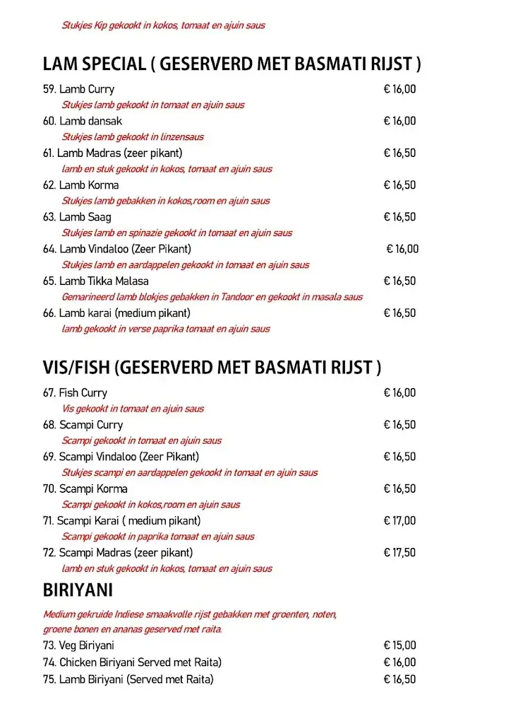 Menü_Taste of Bombay Stabroek Belgium_Stabroek_Bild_2