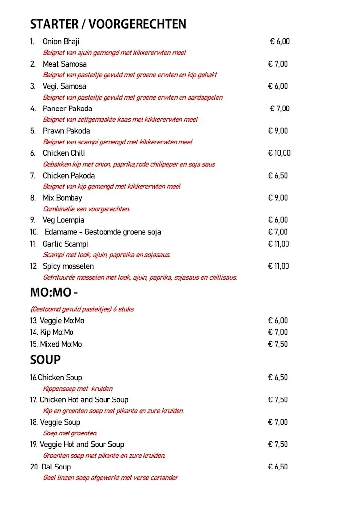 Menü_Taste of Bombay Stabroek Belgium_Stabroek_Bild_3