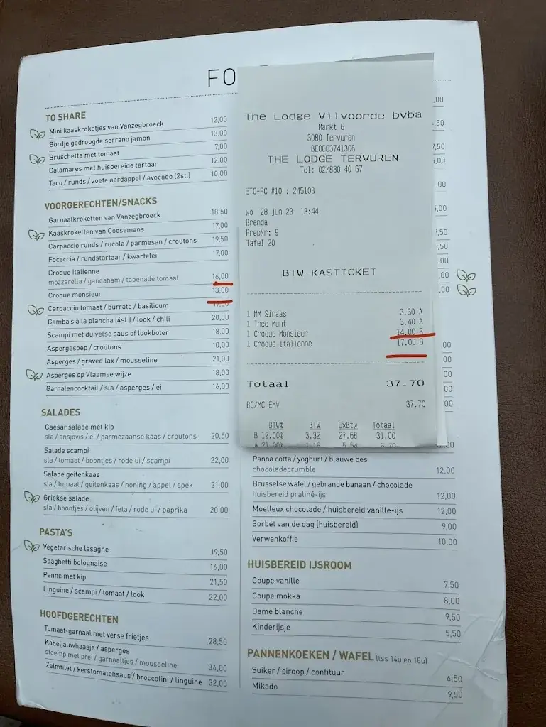 Menu_The Lodge Tervuren_Tervuren_image_1