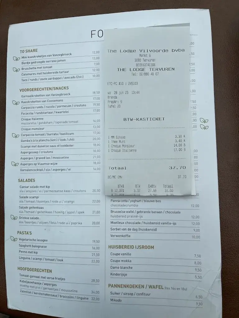 Menu_The Lodge Tervuren_Tervuren_image_2