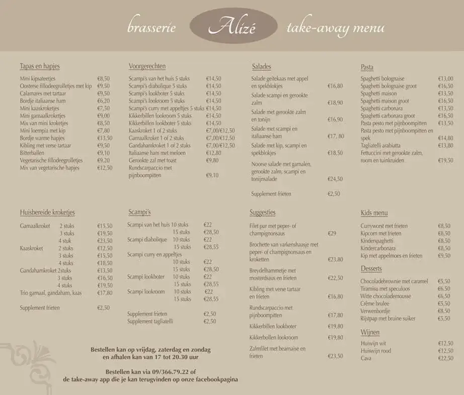 Menu_Brasserie Alizé_Wetteren_image_1