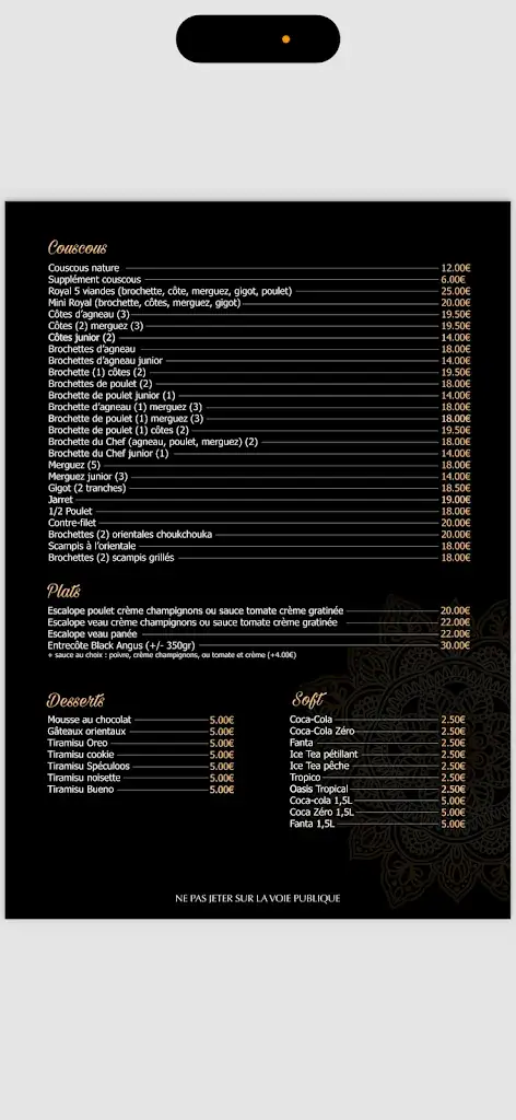 Menü_Restaurant Le Rif_Sambreville_Bild_2