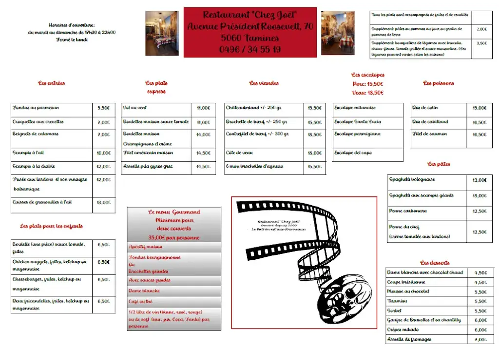 Menu_Chez Joël - Le Roosevelt_Sambreville_image_1
