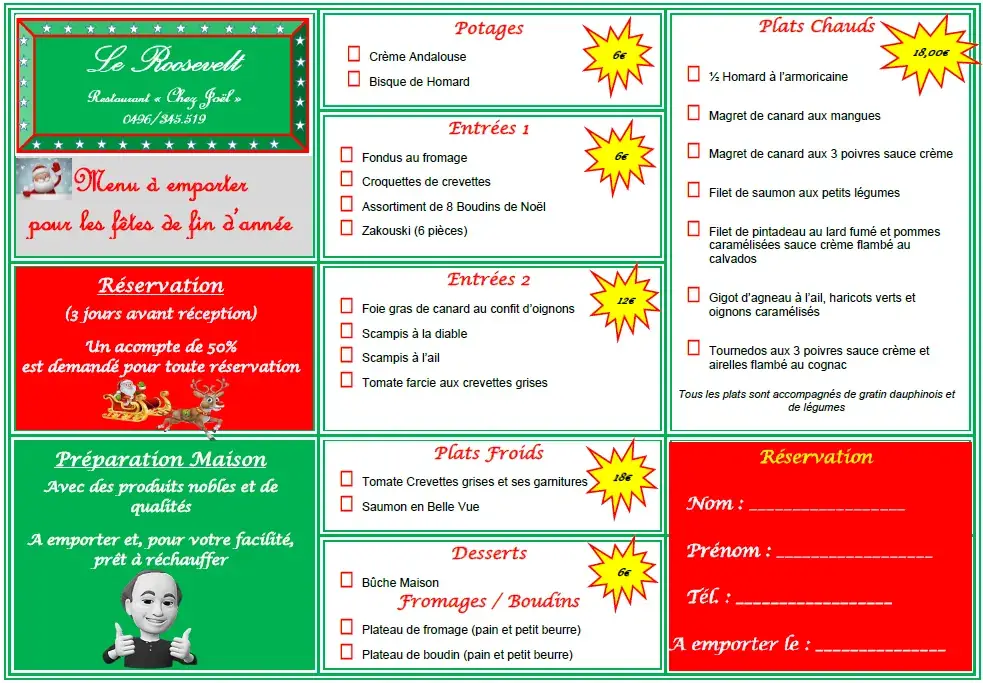 Menu_Chez Joël - Le Roosevelt_Sambreville_image_2