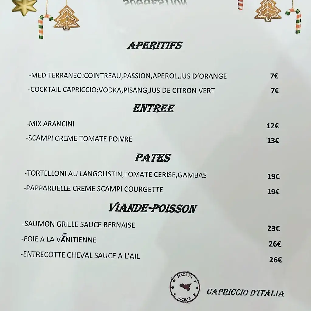 Menu_Restaurant Capriccio d'Italia Spécialités Italienne Anderlues_Anderlues_image_4