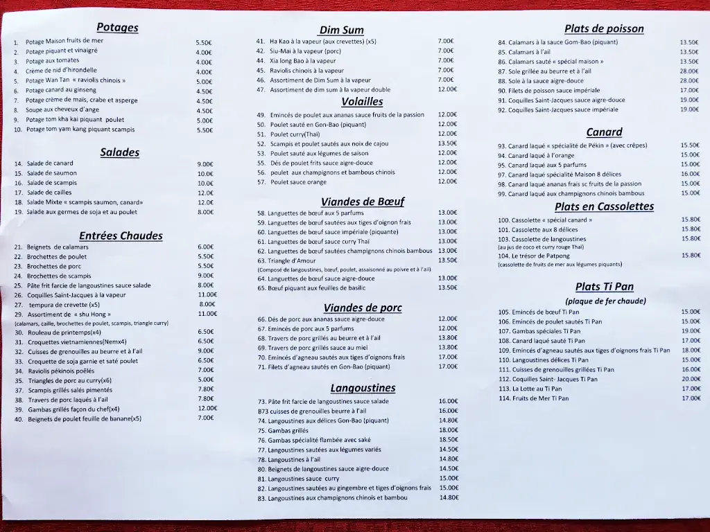 Menu_Le Palais de Shu Hong_Andenne_image_1
