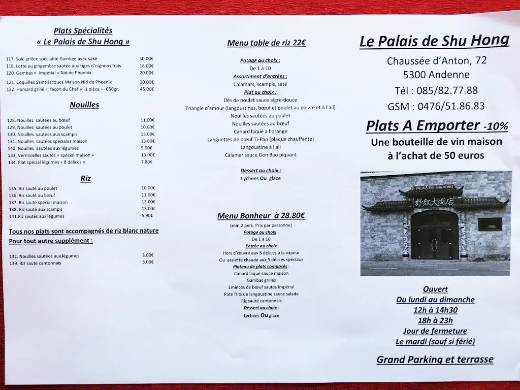 Menu_Le Palais de Shu Hong_Andenne_image_2