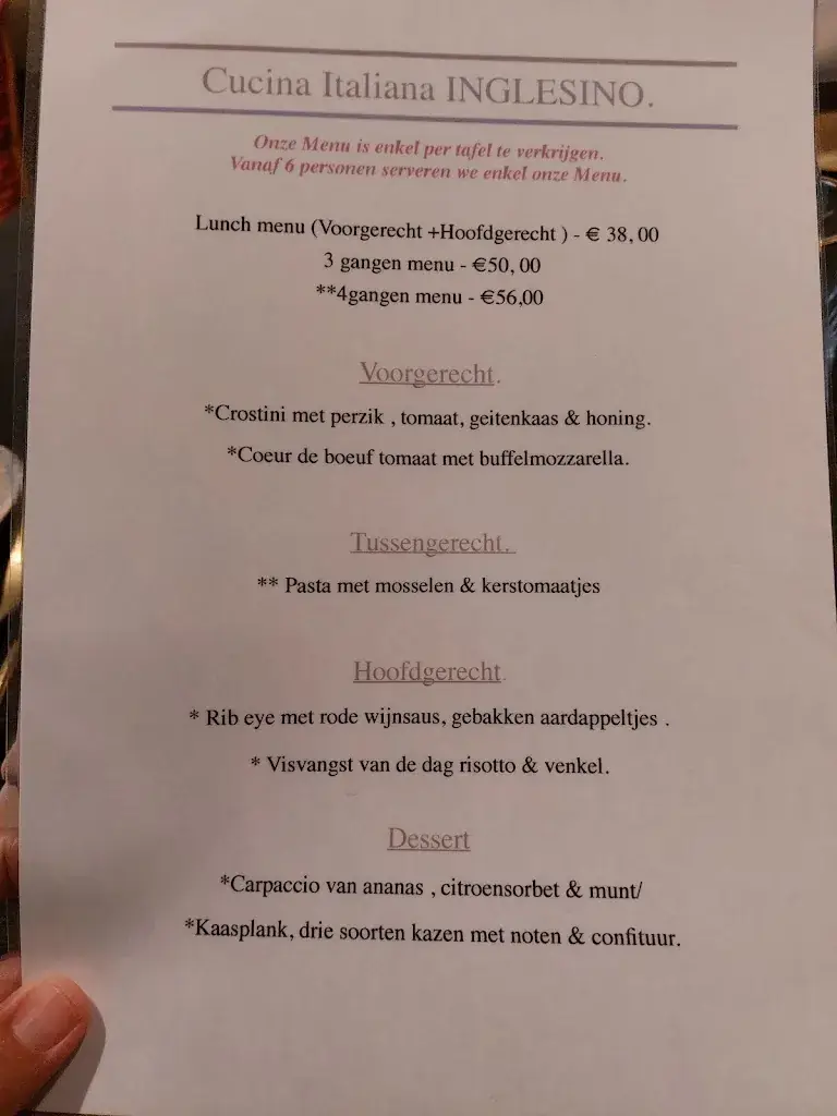 Menü_Inglesino Italian Restaurant_Bilzen-Hoeselt_Bild_1