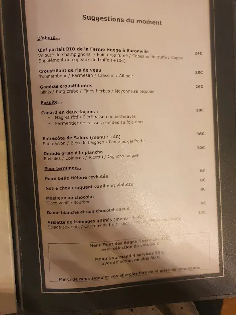 Menu_Restaurant Le Pont des Anges_Beauraing_image_2