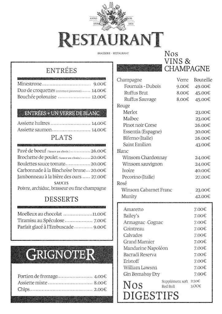 Menu_Brasserie Restaurant La Binchoise_Binche_image_1