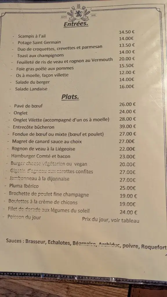 Menu_Brasserie Restaurant La Binchoise_Binche_image_2