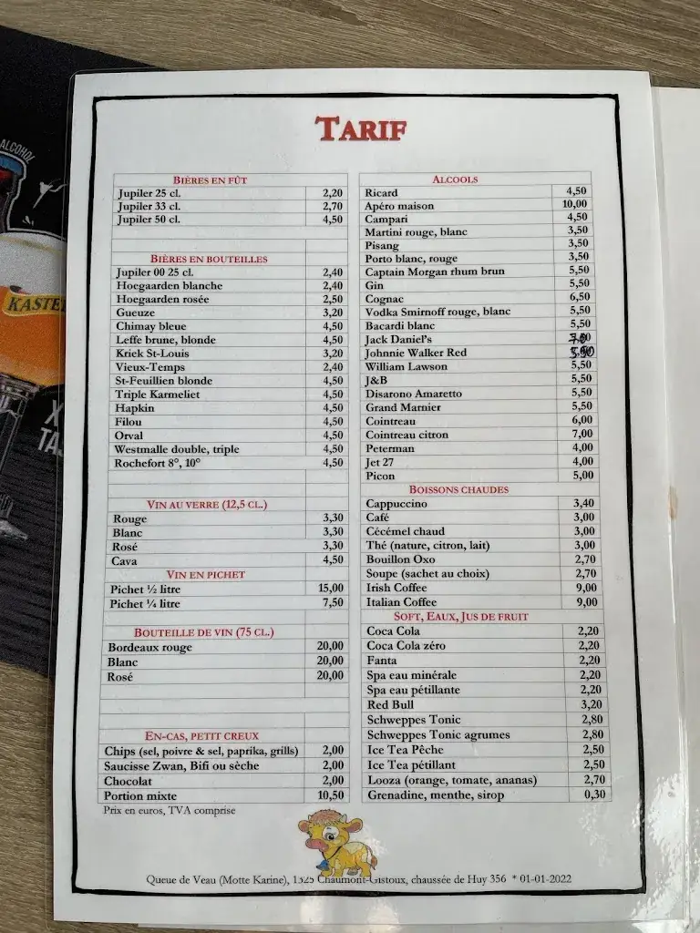 Menu_La Queue de Veau_Chaumont-Gistoux_image_1