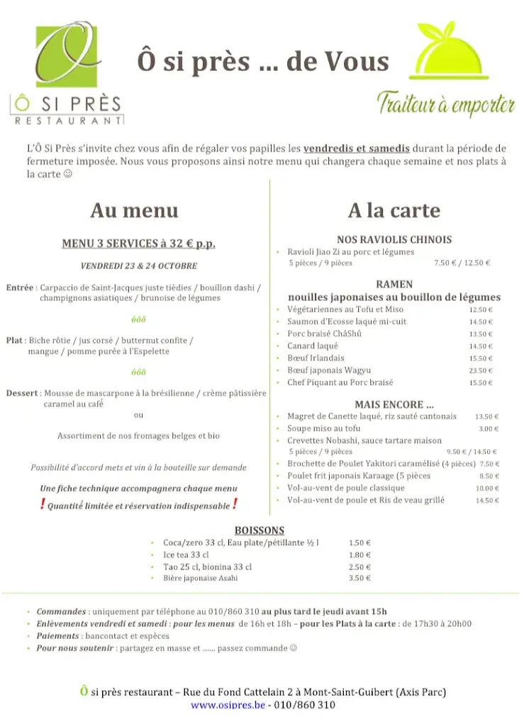 Menu_Ô si près Restaurant - Traiteur_Ottignies-Louvain-la-Neuve_image_1