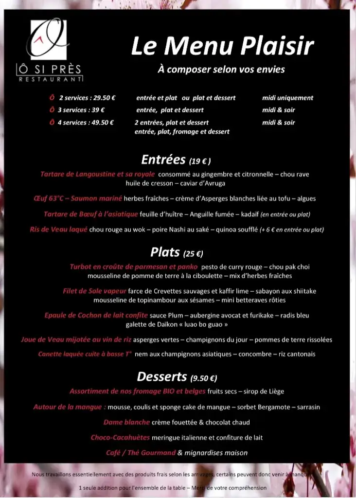 Menu_Ô si près Restaurant - Traiteur_Ottignies-Louvain-la-Neuve_image_2