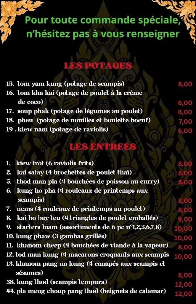 Menü_Bane Thaï-Lao_Crisnée_Bild_1