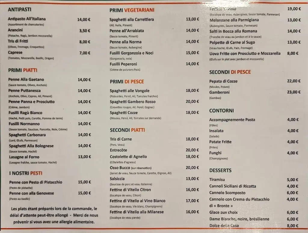 Menu_Da Gaetano_Écaussinnes_image_1