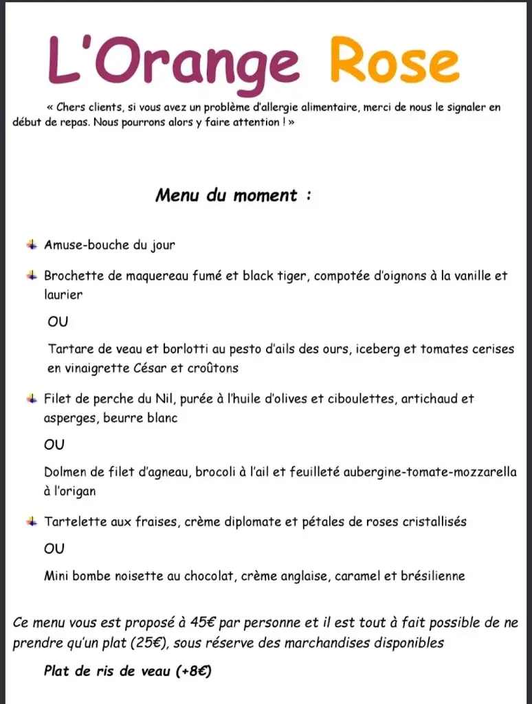 Menü_L'Orange Rose_Éghezée_Bild_1