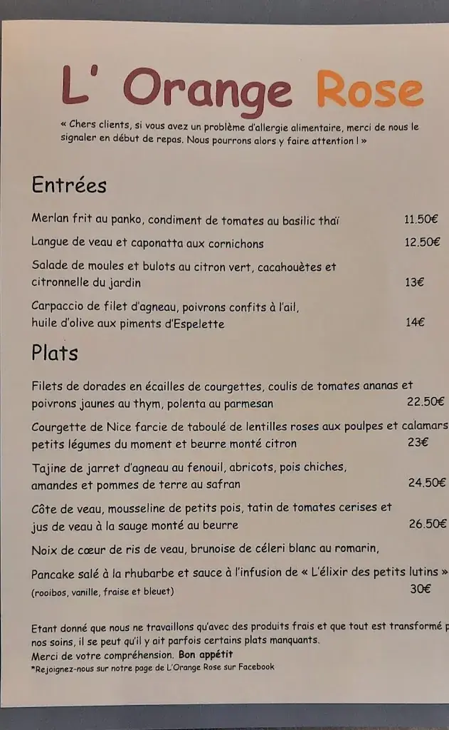 Menü_L'Orange Rose_Éghezée_Bild_4
