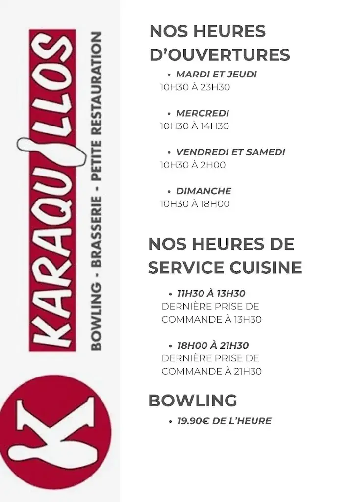 Menu_Karaquillos restaurant et bowling_Étalle_image_1