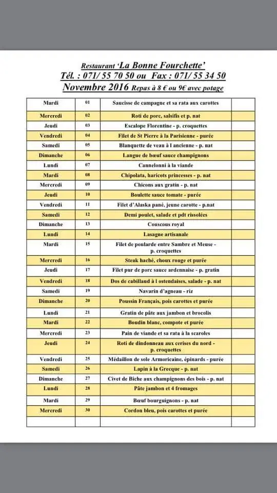 Menu_La Bonne Fourchette_Erquelinnes_image_4